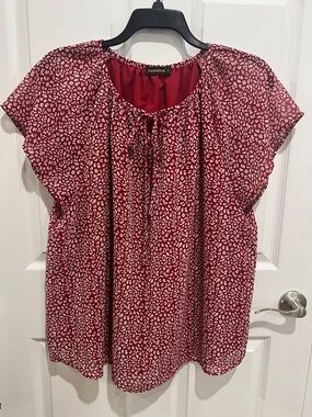 Fantastick Red Ditsy Tie-Neck Blouse